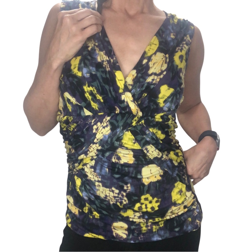Classiques Entier Sz M Silk Blend Blouse Top Colorful Sleeveless Ruched Babydoll - Picture 2 of 10